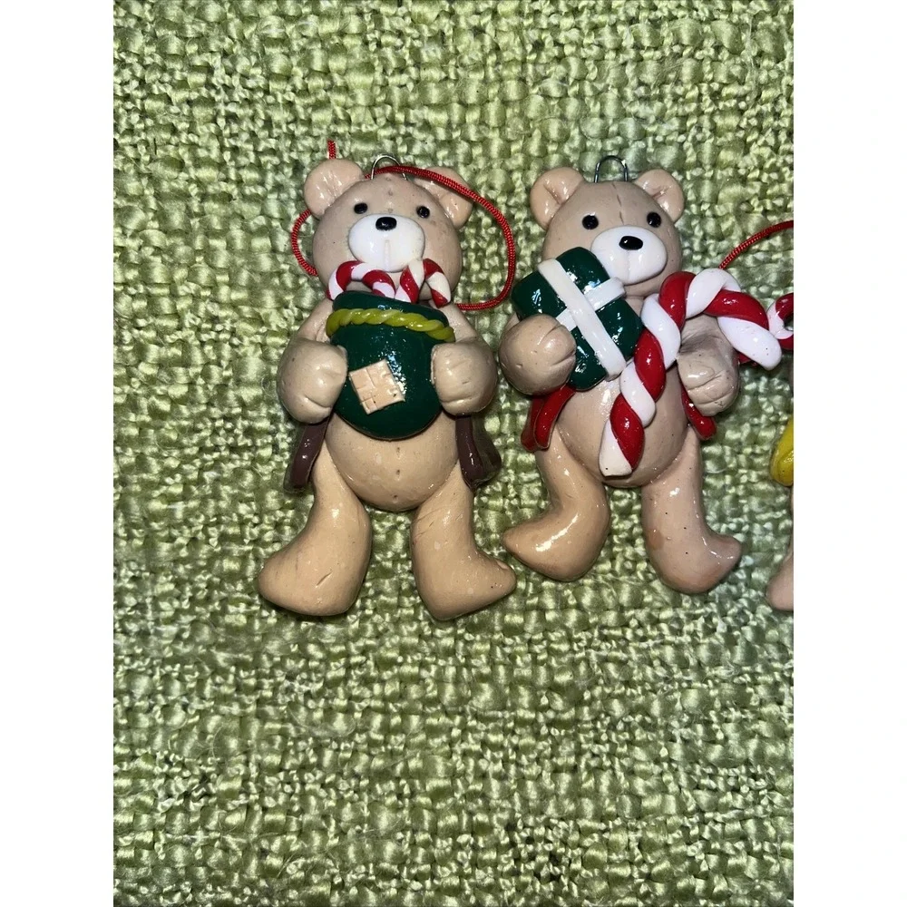 Salt dough like‎ ornaments  ,Teddy bears With Candy Canes set of 3 , 3.5 